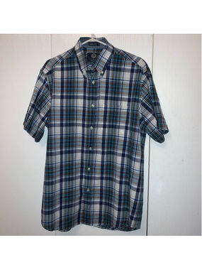 Men's Viyella Plaid Button Down Shirt Size Large Blue Short Sleeve